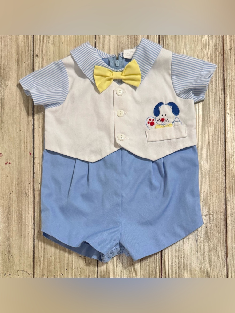 Vintage puppy dog shortall romper 3-6m 14.5” sts baby boy